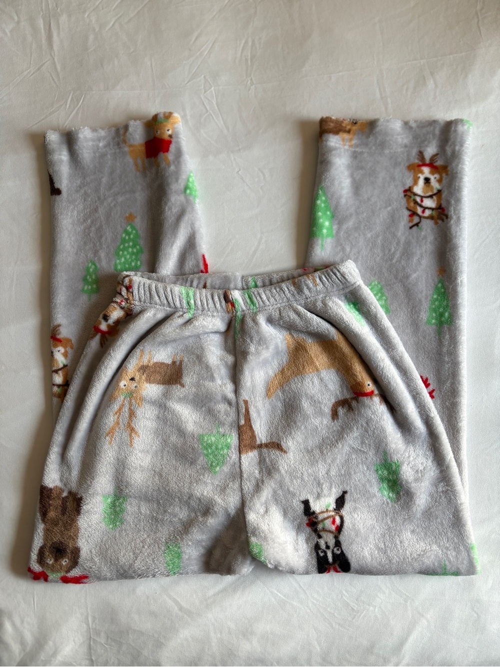 Grey Fleece Holiday Dog Print Pajama Pants Cozy Christmas Loungewear